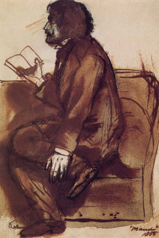 Tennyson reading 'Maud', 1855 by Dante Gabriel Rossetti, English Pre-Raphaelite Painter,12x8"(A4) Poster Print