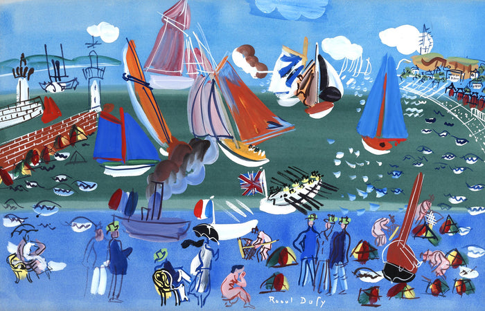 The Visit of the English Squadron to Le Havre by Raoul Dufy, vintage landscape seascape art, 16X12
