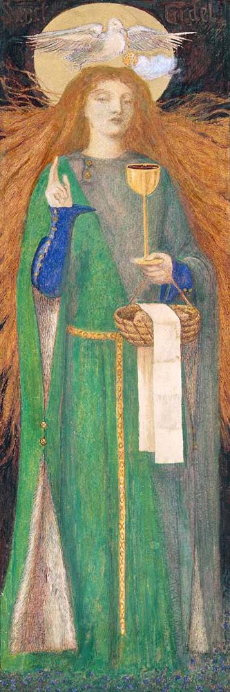 The Damsel of the Sanct Grael, 1857 by Dante Gabriel Rossetti, pre-Raphaelite artist, 16x12" (A3) Poster