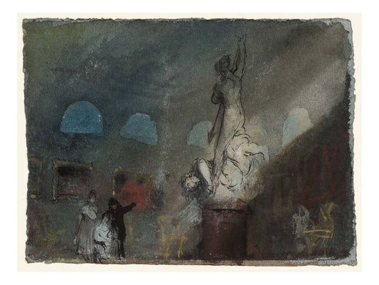 The North Gallery at Night, Figures Contemplating Flaxman's Statue, 'St Michael Overcoming Satan', 1827 by John Mallord William Turner RA