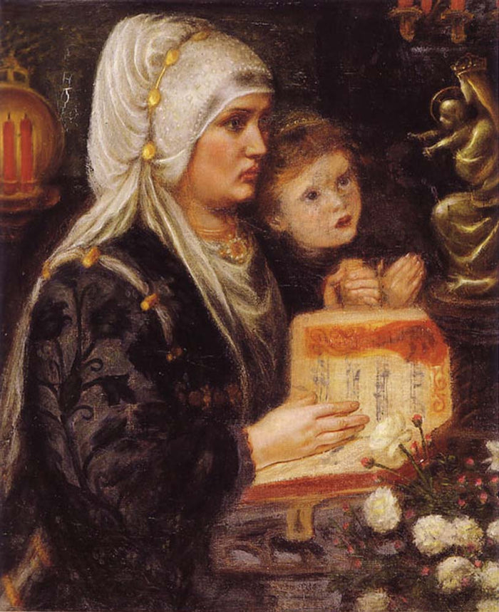 The Two Mothers, 1849-51 by Dante Gabriel Rossetti, pre-Raphaelite artist, 16x12