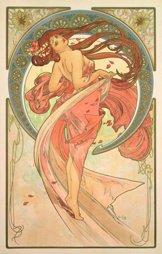 The Arts Dance vintage artwork by Alphonse Mucha, 12x8" (A4 size) poster print