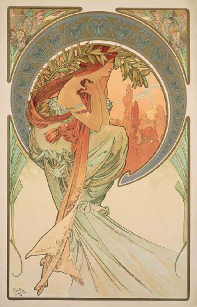 The Arts Poetry vintage artwork by Alphonse Mucha, 12x8" (A4 size) poster print