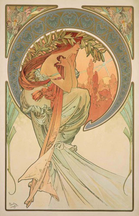 The Arts Poetry vintage artwork by Alphonse Mucha, 16x12" (A3 size) poster print