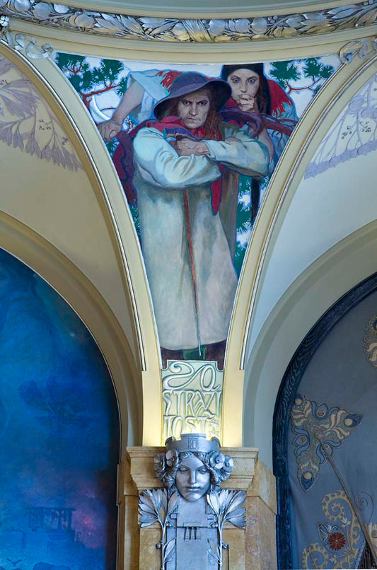 The Municipal House (Obecni Dum) ceiling, Prague - 8866 vintage artwork by Alphonse Mucha, 16x12" (A3 size) poster print