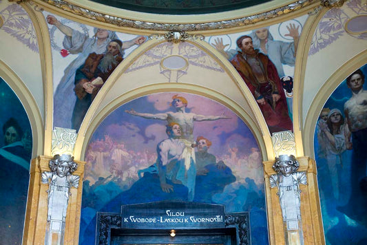 The Municipal House (Obecni Dum) ceiling, Prague - 8875 vintage artwork by Alphonse Mucha, 16x12" (A3 size) poster print