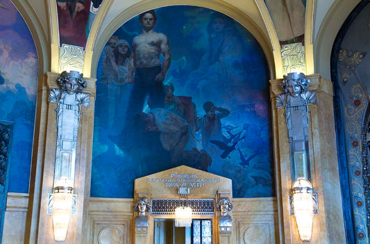 The Municipal House (Obecni Dum) ceiling, Prague - 8886 vintage artwork by Alphonse Mucha, 16x12" (A3 size) poster print