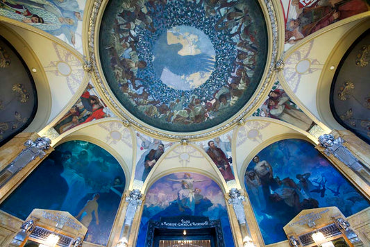 The Municipal House (Obecni Dum) ceiling, Prague - 8906 vintage artwork by Alphonse Mucha, 16x12" (A3 size) poster print
