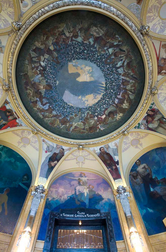 The Municipal House (Obecni Dum) ceiling, Prague - 8912 vintage artwork by Alphonse Mucha, 12x8" (A4 size) poster print