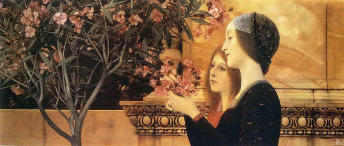 Two Girls With An Oleander - Gustav Klimt - Date unknown, 16x12