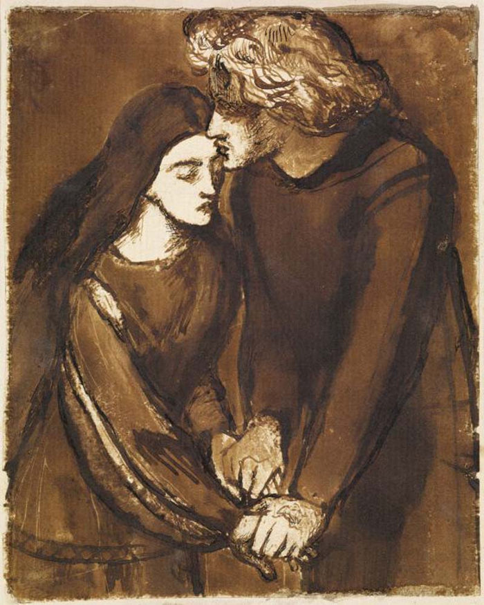 Two Lovers. ca1850 by Dante Gabriel Rossetti, English Pre-Raphaelite Painter,16x12