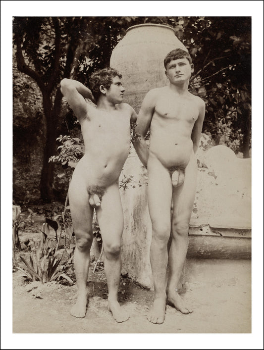 Two Male Nudes by Vase by Wilhelm von Gloeden, histoic photo, 16x12" (A3) Poster Print