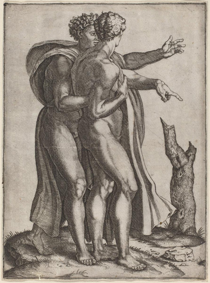 Marcantonio Raimondi after Michelangelo:Two Nude Men,16x12