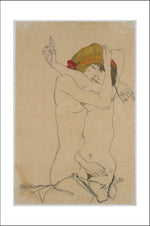 Two Nude Women Embracing, Lesbian, Erotic 1913 by Egon Schiele, 12x8" (A4) Poster Print