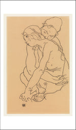 Two Nude Women Embracing, Lesbian, Erotic 1918-2 by Egon Schiele, 12x8" (A4) Poster Print