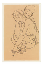 Two Nude Women Embracing, Lesbian, Erotic 1918 by Egon Schiele, 12x8" (A4) Poster Print
