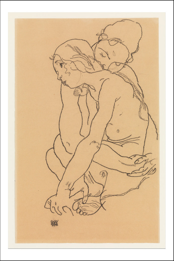Two Women Embracing 1918 by Egon Schiele, 12x8