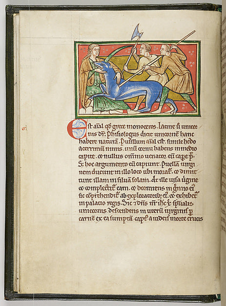 :A Maiden Taming a Unicorn from the Worksop Bestiary c1185-16x12"(A3) Poster