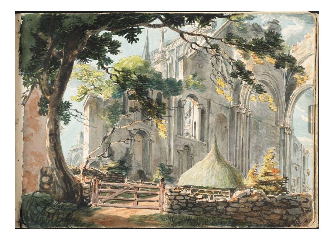 View of the Ruins of Malmesbury Abbey from the South-East, 1791 by John Mallord William Turner RA, 12x8"(A4) Poster