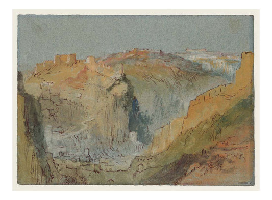 View up the Alzette Valley, Luxembourg, with the Fortifications of the Rham Plateau, 1839 by John Mallord William Turner RA, 12x8"(A4) Poster