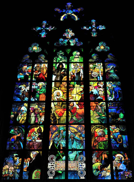 Vitrail Mucha - Cathédrale Saint Guy - Prague vintage artwork by Alphonse Mucha, 16x12" (A3 size) poster print