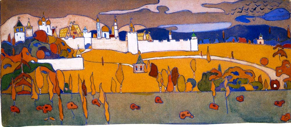 Walled City in Autumn Landscape- 1901 -1902 by Wassily Kandinsky, 12x8"(A4) Poster Print