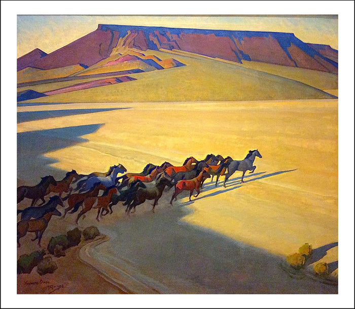 Wild Horses of Nevada, 1927 by Maynard Dixon, Classic American Western Art, 16x12