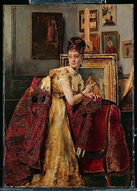 Alfred Stevens:Woman with an Indian Shawl in a Studio -16x12