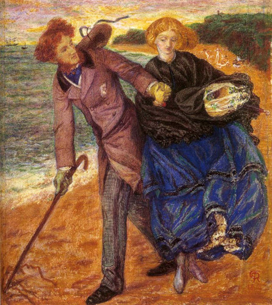 Writing on the Sand, 1859 by Dante Gabriel Rossetti, pre-Raphaelite artist, 12x8" (A4) Poster