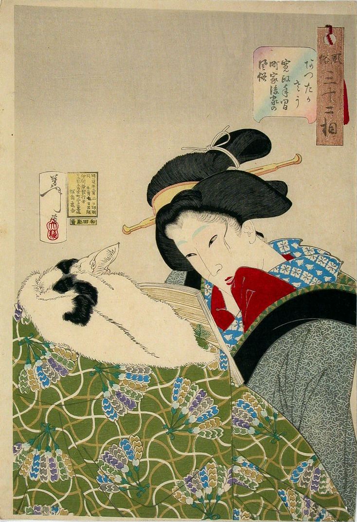 Yoshitoshi - Looking warm - Fuzoku Sanjuniso no. 4, historic, vintage ukiyo-e Japan artwork,12x8"(A4) Poster Print