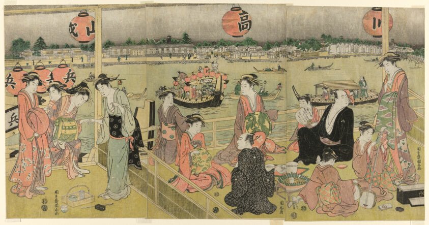 A Banquet in a Pleasure House on the Bank of the Okawa (Okawa bata giro jo no yusen) by  Angyusai Enshi, 23x16"( A2 size ) Poster Print