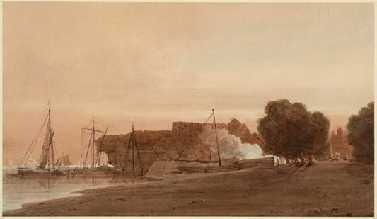 A Boatyard at the Mouth of an Estuary by  Thomas Girtin,23x16"( A2 size ) Poster Print