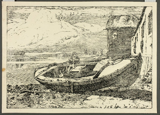 A Boy Sitting on a Banked Vessel by  Cornelius Varley (English, 1781-1873),23x16"( A2 size ) Poster Print