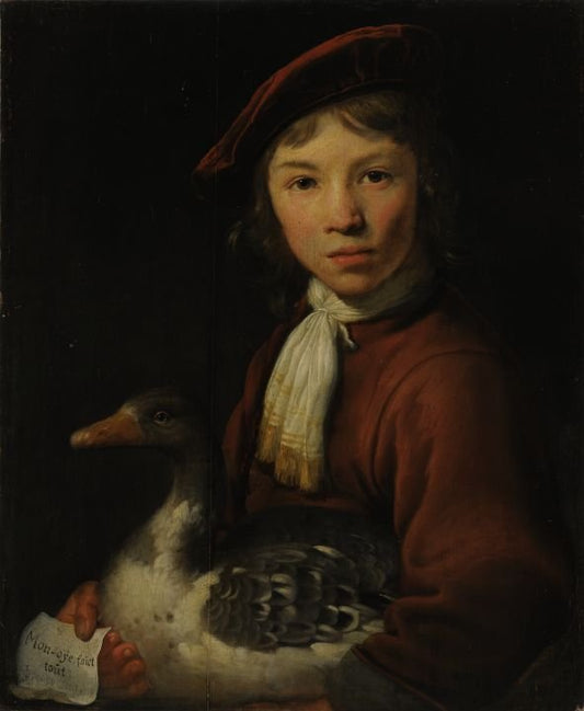A Boy with a Goose, vintage artwork by Jacob Gerritsz. Cuyp, 12x8" (A4) Poster