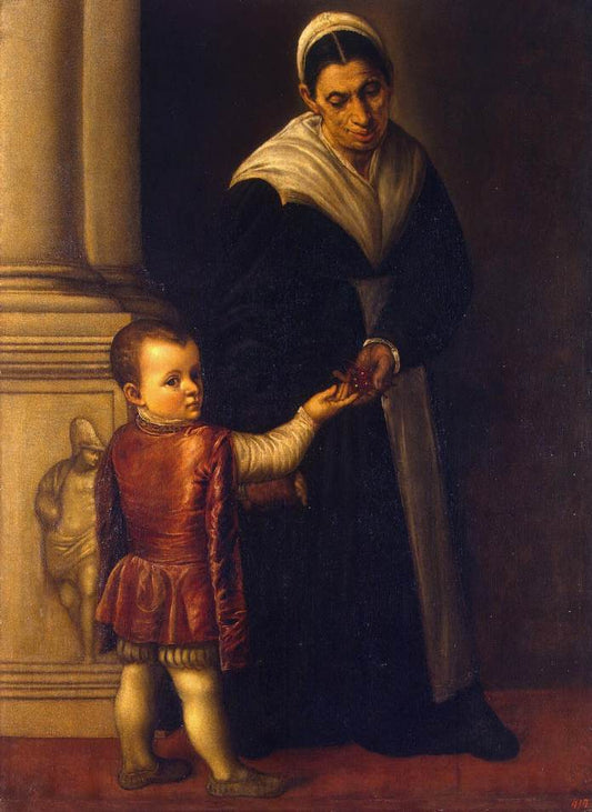 A Boy with His Nurse, vintage artwork by Moretto da Brescia, A3 (16x12") Poster Print