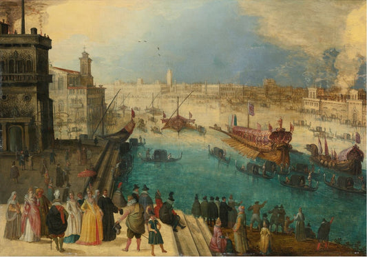 A capriccio view of Venice with the Bucintoro, vintage artwork by Louis de Caullery, 12x8" (A4) Poster