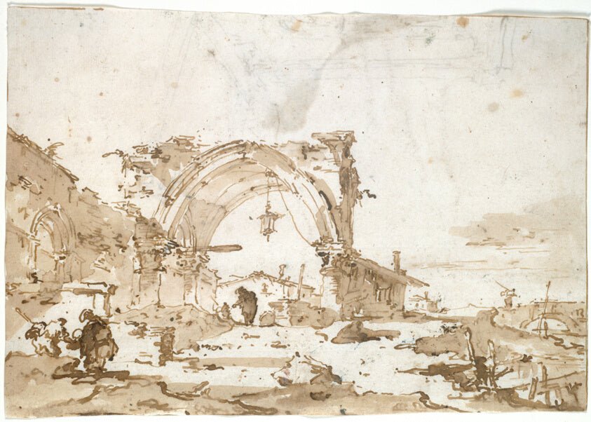A Capriccio with a Ruined Gothic Arch by  Francesco Guardi,23x16"( A2 size ) Poster Print