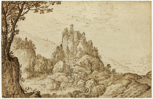A Castle on a Crag in a Mountainous Landscape by  Joos de Momper, 23x16"( A2 size) Poster Print