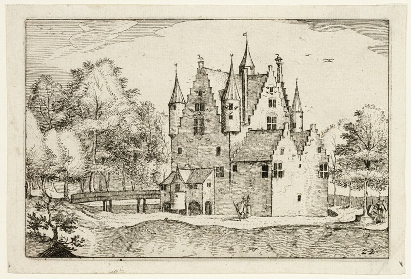 A Castle, plate 22 after Pictures of Farms, Country Houses and Rustic Villages (Praediorum villarum et rusticarum casularum icones) by  Claes Jansz. Visscher (Dutch, 1587-1652), 23x16"( A2 size) Poster Print