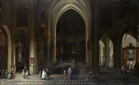 A Church Interior by  Candlelight, vintage artwork by Pieter Neefs the Elder, 12x8" (A4) Poster