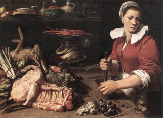 A Cook with Food, vintage artwork by Frans Snyders, 12x8" (A4) Poster