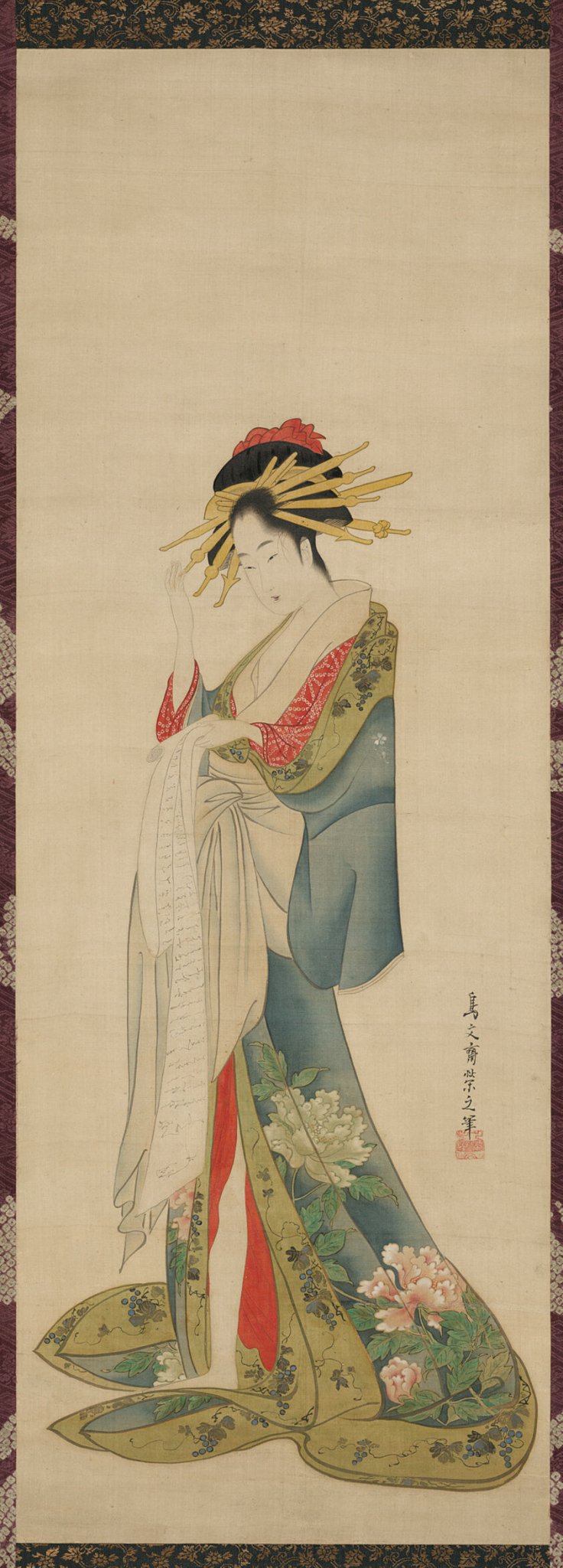 A Courtesan Reading a Letter by  Chôbunsai Eishi, 23x16"( A2 size) Poster Print