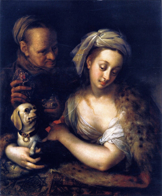 A Courtesan with Her Procuress, vintage artwork by Hans von Aachen, 12x8" (A4) Poster