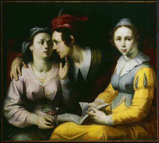 A Courting Couple and Woman with a Songbook, vintage artwork by Cornelis van Haarlem, A3 (16x12") Poster Print
