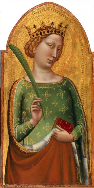 A Crowned Virgin Martyr (St. Catherine of Alexandria), vintage artwork by Bernardo Daddi, 12x8" (A4) Poster