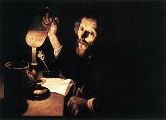 A Doctor Examining Urine, vintage artwork by Trophîme Bigot, 12x8" (A4) Poster