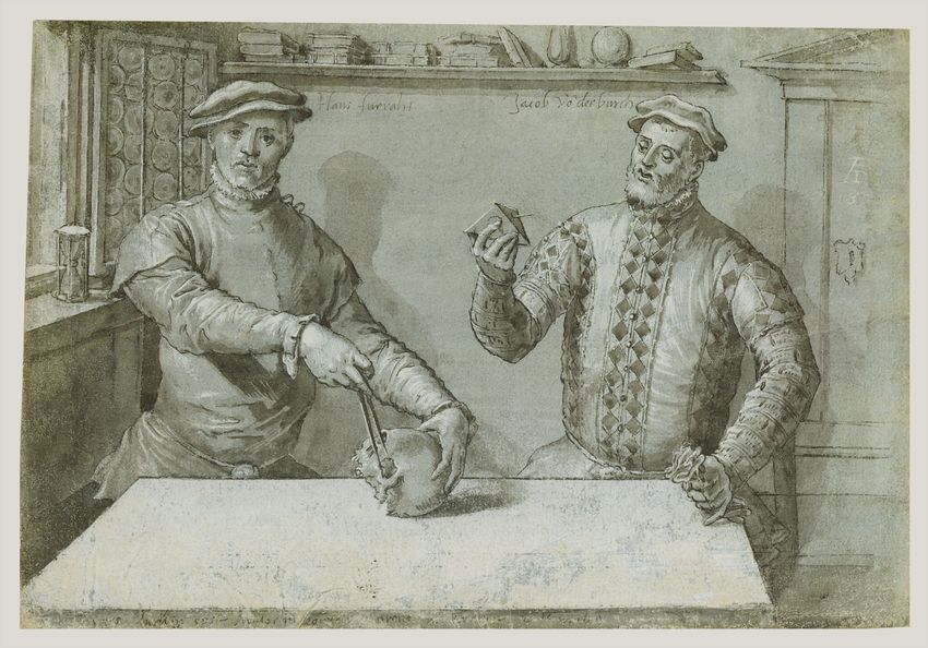 A Double Portrait of Hans Furraht and Jacob von der Burch, vintage artwork by Ludger Tom Ring The Younger, A3 (16x12") Poster Print
