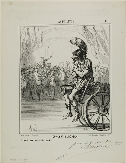 A European Concert. Not allowed to participate in this part, plate 171 from Actualites by  Honore Victorin Daumier, 23x16"( A2 size ) Poster Print