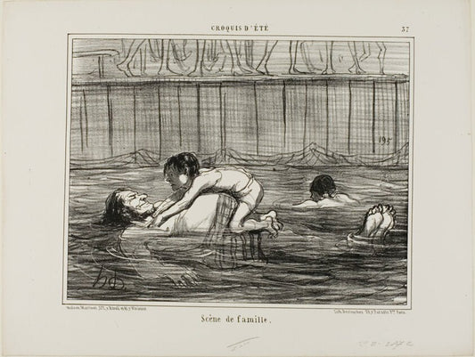 A Family Scene, plate 37 from Croquis D'ete by  Honore Victorin Daumier, 23x16"( A2 size ) Poster Print