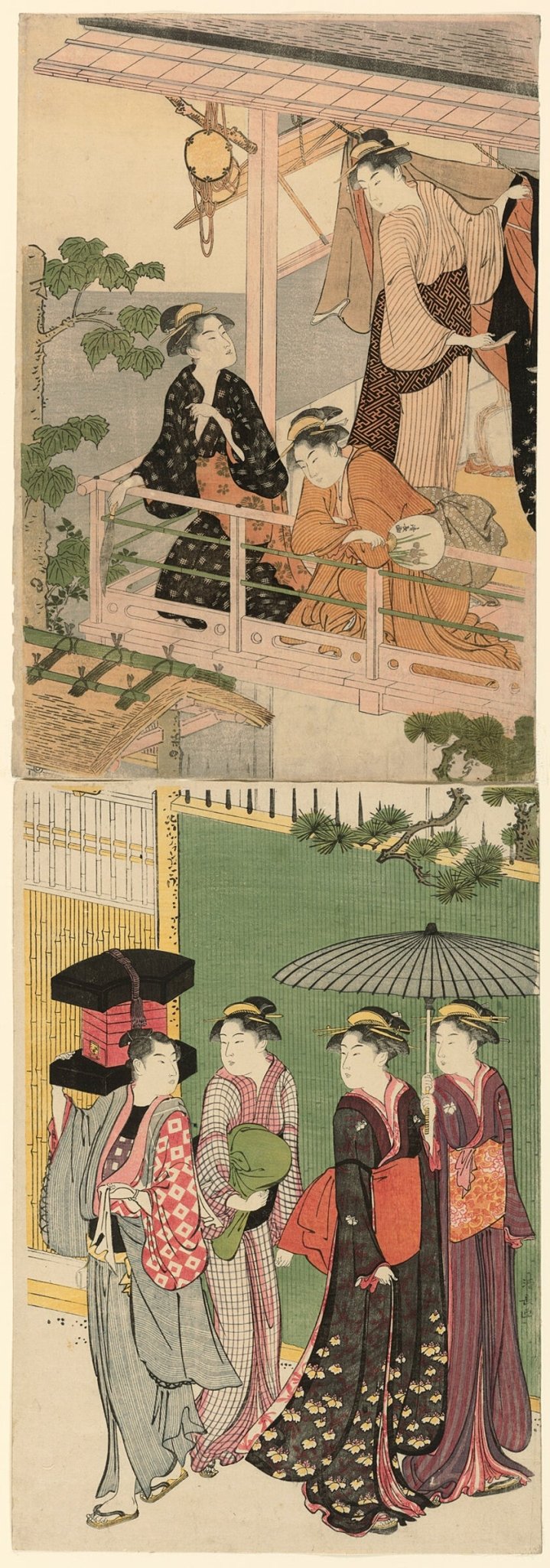 A Fan Peddler Passing Beneath a Balcony by  Torii Kiyonaga, 23x16"( A2 size) Poster Print